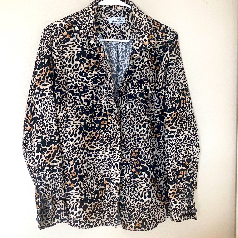 Silk cheetah print button down